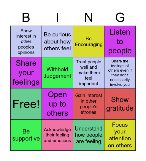 Acts that show Empathy Bingo Card