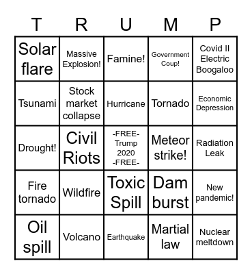 Trump 2020 Bingo Card