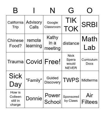Practice Bingo Card