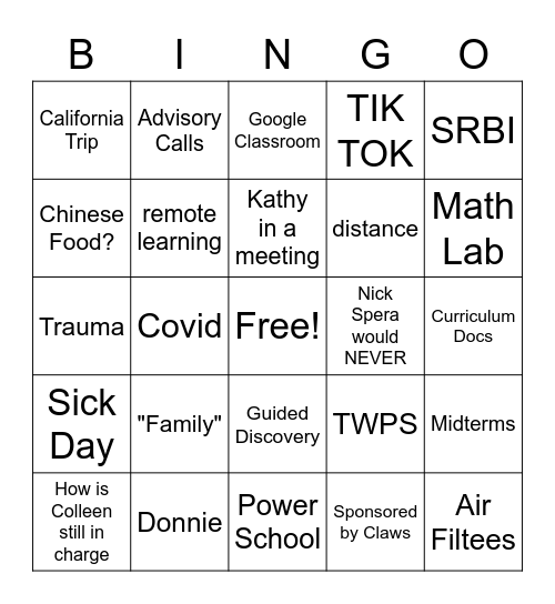 Practice Bingo Card