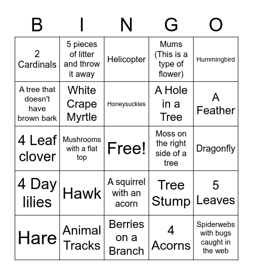 Nature BINGO Card