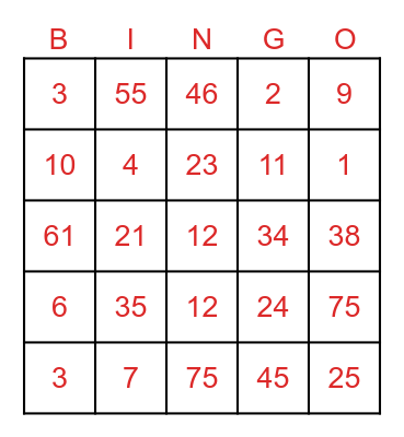 Untitled Bingo Card
