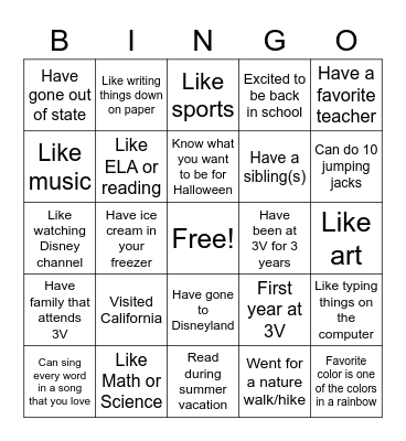 Getting to Know You Bingo Card