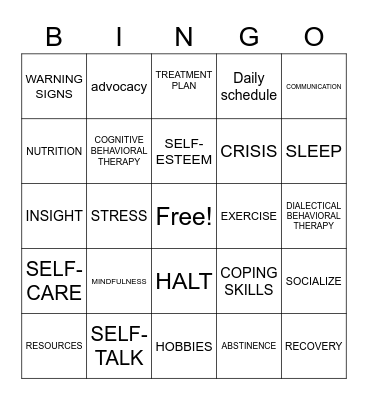 MENTAL HEALTH AND WELLNESS Bingo Card