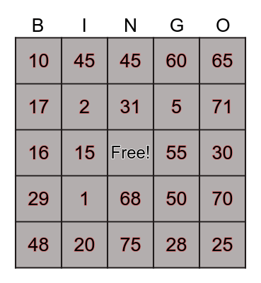 Untitled Bingo Card