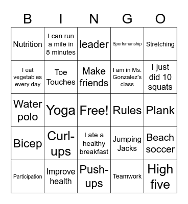 Physical Education Bingo Card