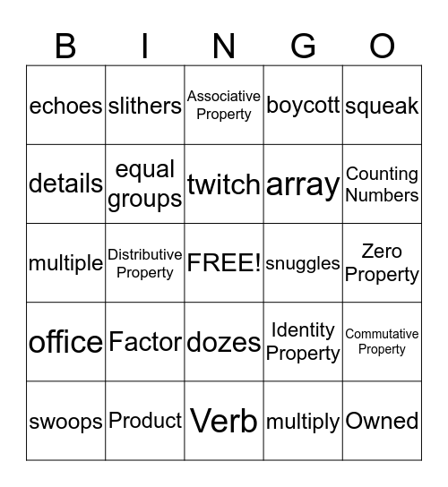 Vocabulary BINGO!!!! Bingo Card