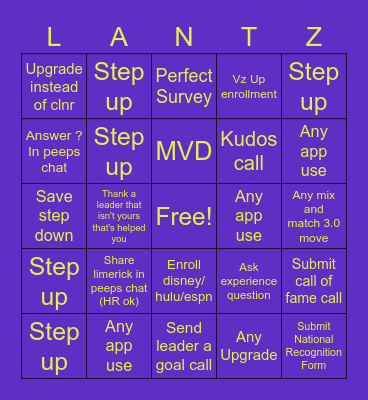 LANTZ IS BACK BINGO Card