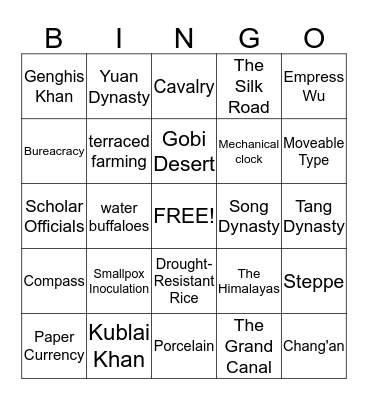 China Bingo Card