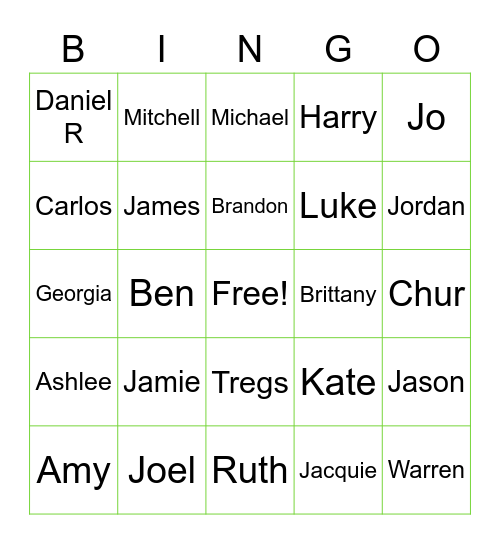 DI Team Bingo Card