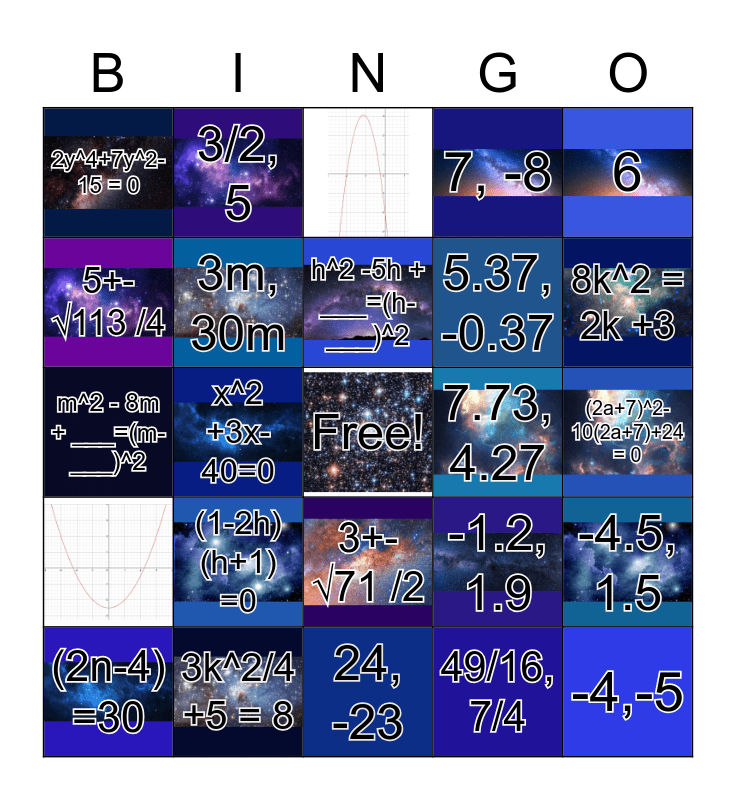 Quadratic Bingo - Katie Hall Bingo Card