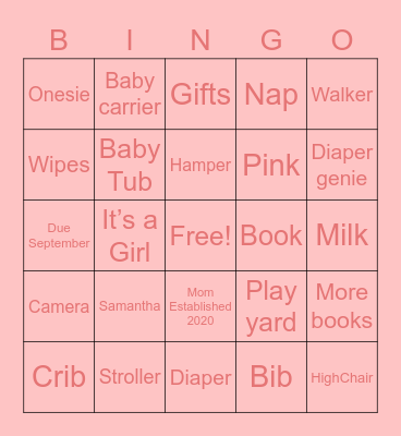 Samantha Bingo Card