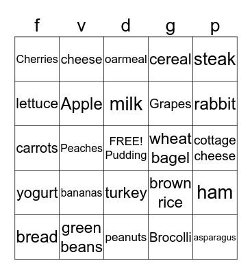 Nutrition Bingo Card