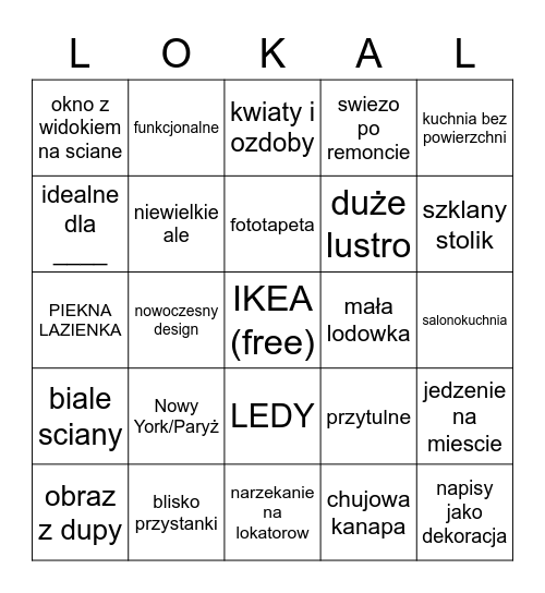 Bingo Mieszkaniowe Bingo Card