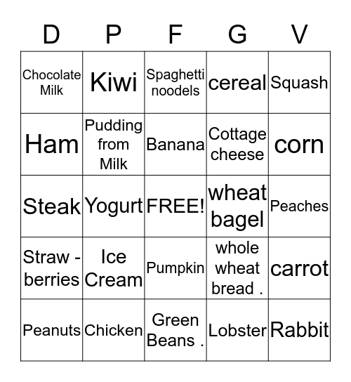 Nutrition Label Bingo Card