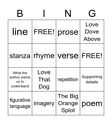 Elements of Poetry Bingo Card