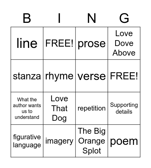 Elements of Poetry Bingo Card