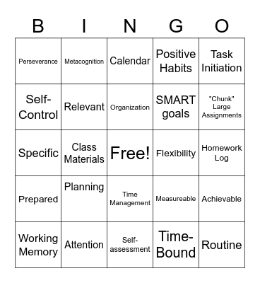 Executive Functioning--Week 1: Planning Bingo Card