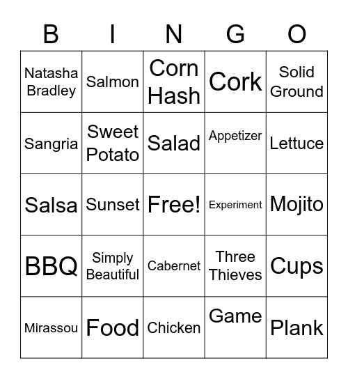 Wine-O Bingo Card