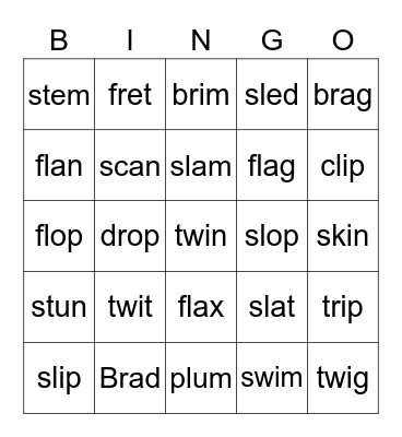 Short Vowel Review CCVC Pt. 2 Bingo Card