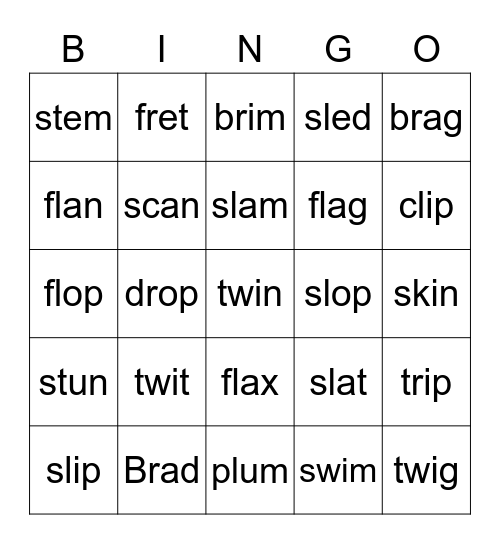 Short Vowel Review CCVC Pt. 2 Bingo Card