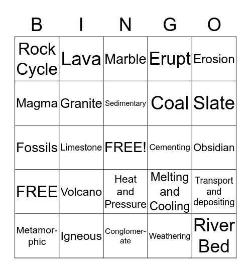 Rock Cycle Bingo Card