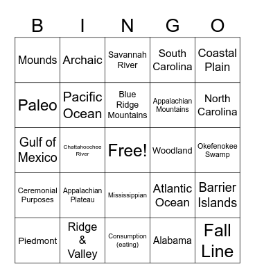 Unit 2 Bingo Card