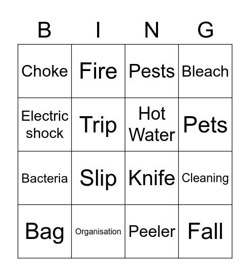 Hazards in the Kitchen Bingo Card