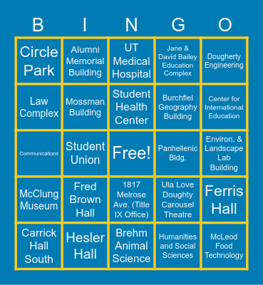 Campus Building Bingo Card