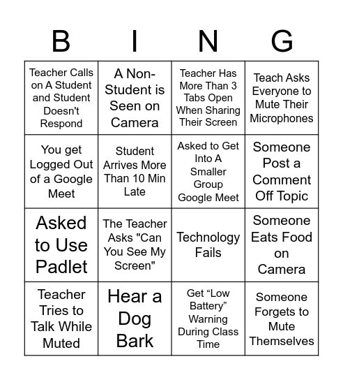 Online Learning Bingo Card