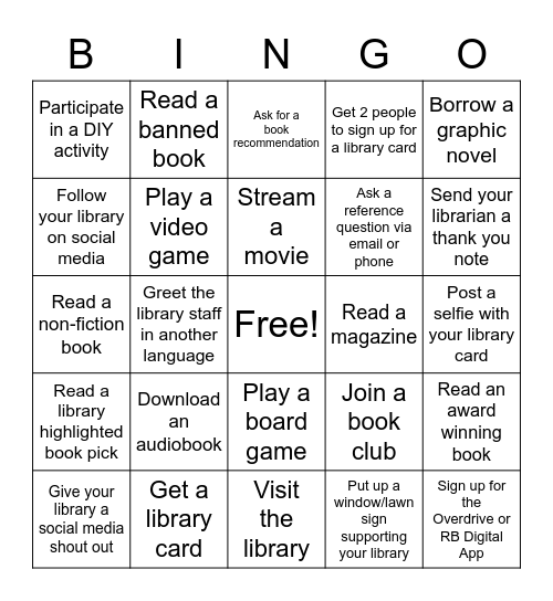 Library Card Sign-Up Month Bingo Card