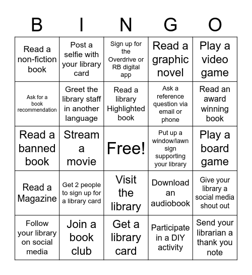 Library Card Sign-Up 2020 Bingo Card