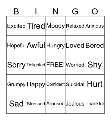 Feelings Bingo Card