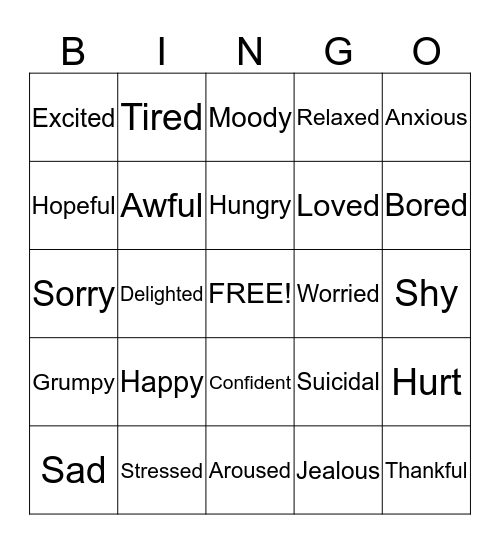 Feelings Bingo Card