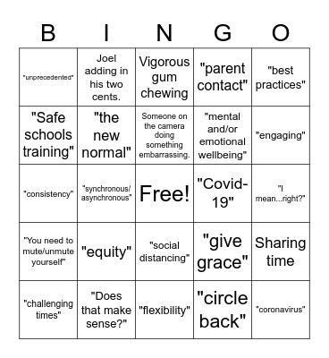 Virtual Life Bingo Card