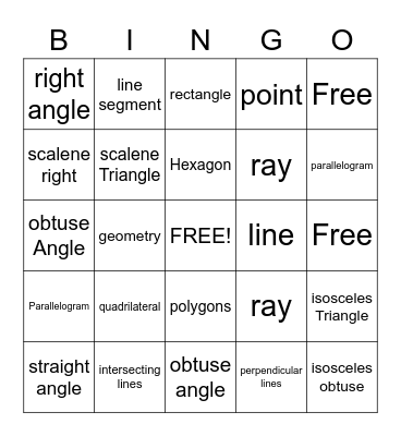 Geometry Bingo Card