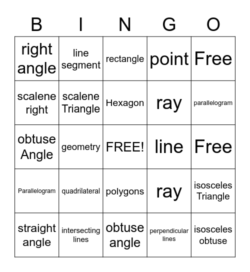 Geometry Bingo Card