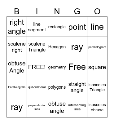 Geometry Bingo Card