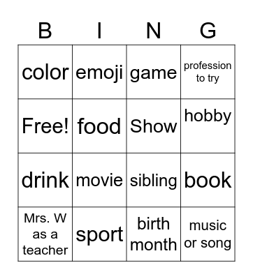 Things in common Bingo Card