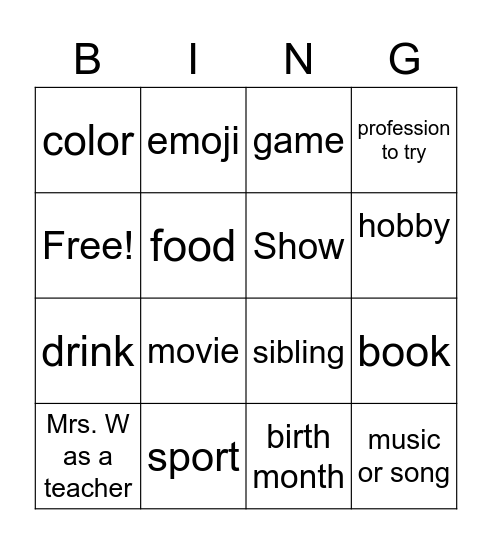 Things in common Bingo Card