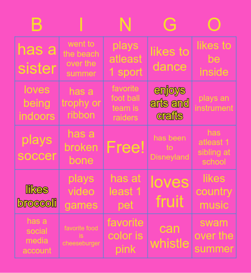 about me Bingo Card