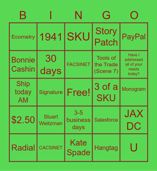 Coach Customer Care Training Bingo Card