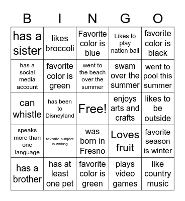 about me Bingo Card