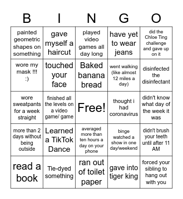 Quarantine Bingo Card