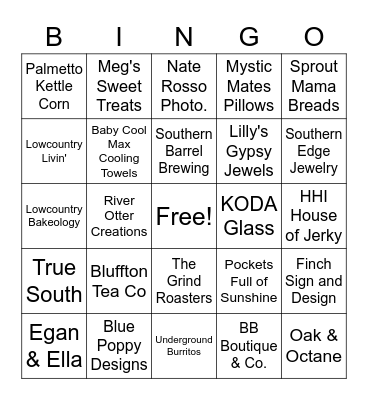 Bluffton Artisan Market BINGO Card
