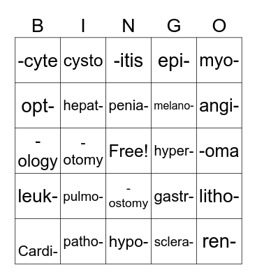 Medical Terms Bingo Card