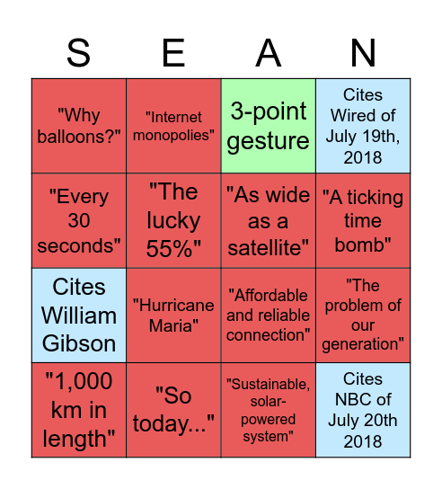 Sean Info Bingo Card