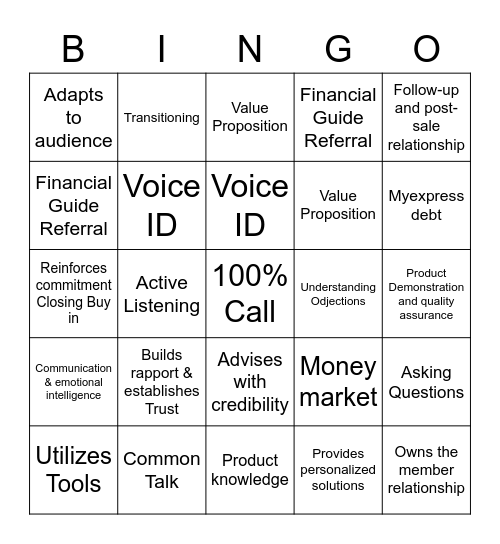Member Service Guide & products Bingo Card