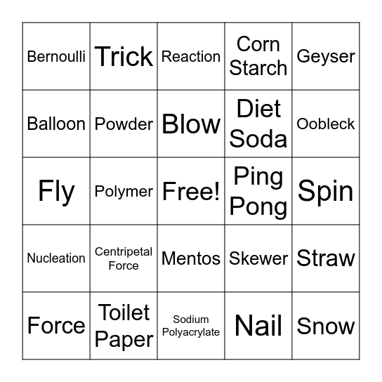 Magic Science Bingo Card