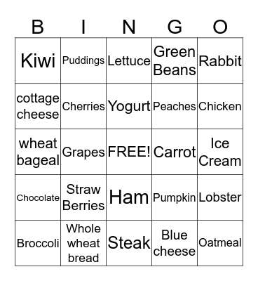 Nutrition Bingo Card